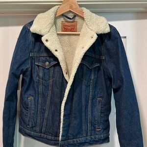 Levi's Dark Blue Jean Jacket with White Sherpa Collar